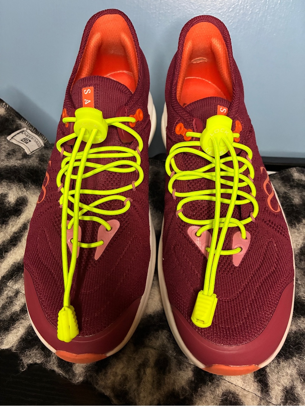 Women's Athletic Sneakers in Maroon with Neon Yellow Laces